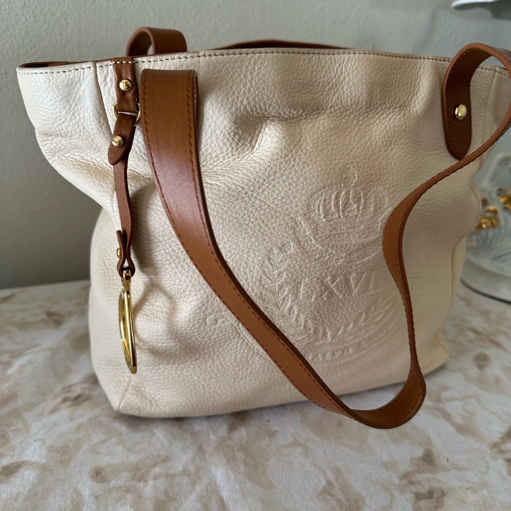 Lauren Ralph Lauren medium tote bag in soft natural leather with embossed crest
